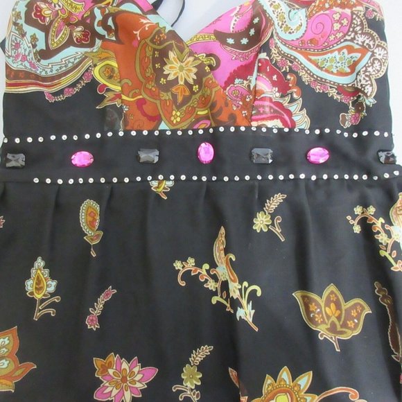 CASSEE'S Sundress Size 2X Colorful Gems Pink Black Pull-On V-Neck Smocked Back - Picture 10 of 12